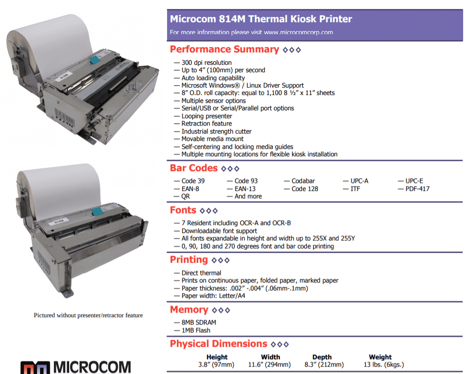 wide thermal kiosk printer