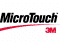 Logo showcasing the word MicroTouch in bold black letters with a red swoosh beneath it, accompanied by the 3M logo in red. Set against a white backdrop, this design subtly echoes 3Ms exit from the touch screen monitor market.