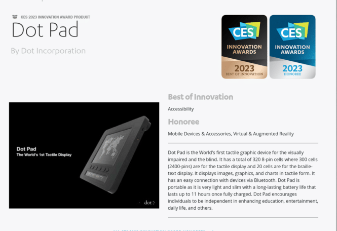 CES 2023 Award Innovation Braille
