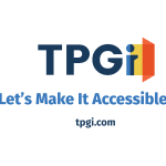 Logo with TPGi in blue, alongside a stylized door icon. Below, the slogan reads Lets Make It Accessible in blue text, highlighting their commitment to screen reader technology. At the bottom, tpgi.com is displayed in smaller blue text.