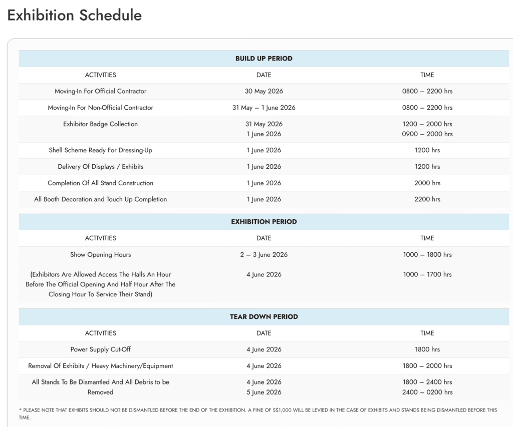 singapore schedule